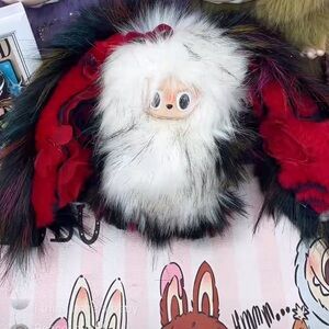 Furry Plush Monster Bag - White & Red